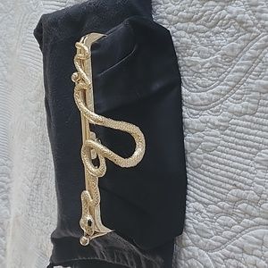 Black Satin Kiss Lock Snake Evening Purse